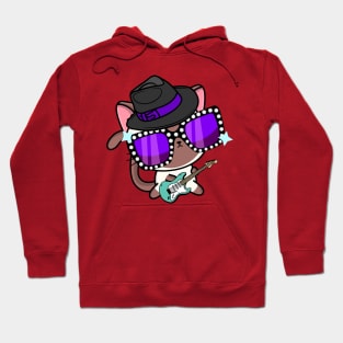 Cute White Cat jamming on the electric guitair Hoodie